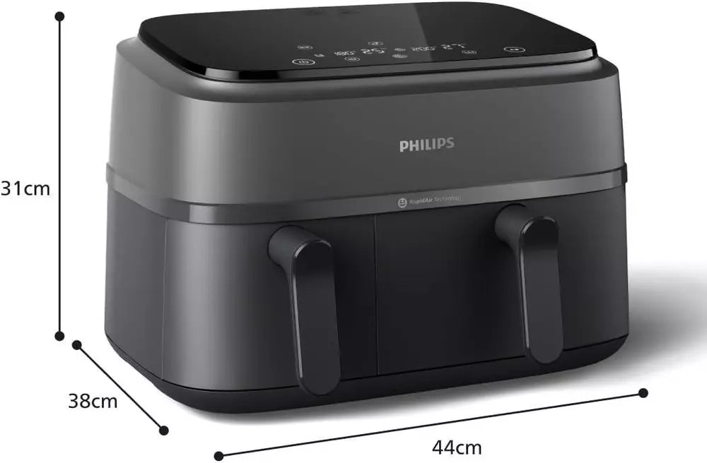 Philips Dual Basket Air Fryer (Na350/00) 9L 2-Drawer Design 1500w – Black