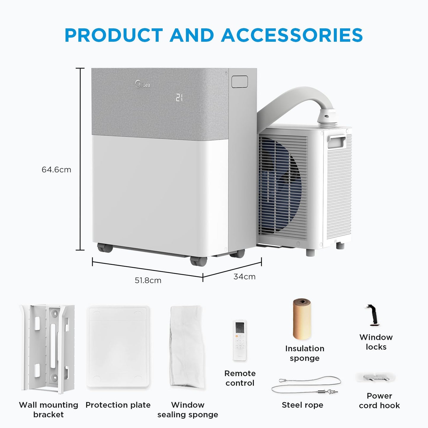 12000 BTU Portable Split Air Conditioner with Heat Pump, WiFi & 4-in-1 Climate Control