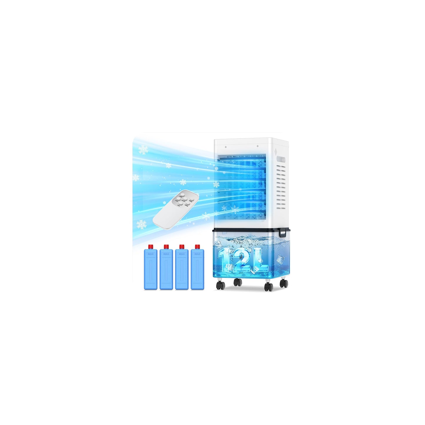 Portable Evaporative Air Cooler with 12L Tank, Remote Control & Timer