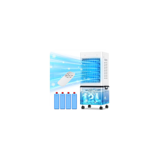 Portable Evaporative Air Cooler with 12L Tank, Remote Control & Timer
