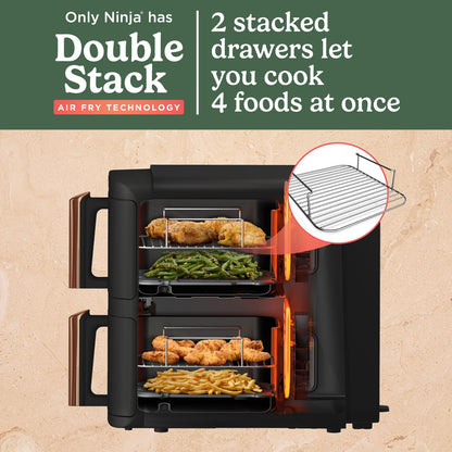 Ninja Double Stack XL Air Fryer, Vertical Dual Drawer Air Fryer with 4 cooking levels, 2 Drawers & 2 Racks