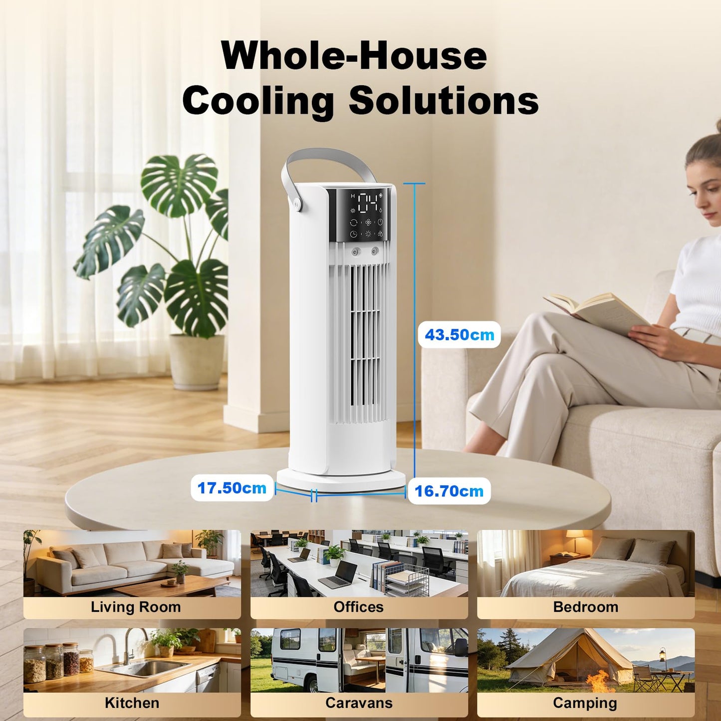 Portable Evaporative Air Cooler with Large Water Tank, Dual Mist, 4 Speeds & 90° Oscillation