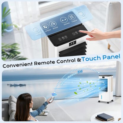 60W Evaporative Air Cooler with 8L Water Tank, Remote Control, LED Display & 4 Ice Packs