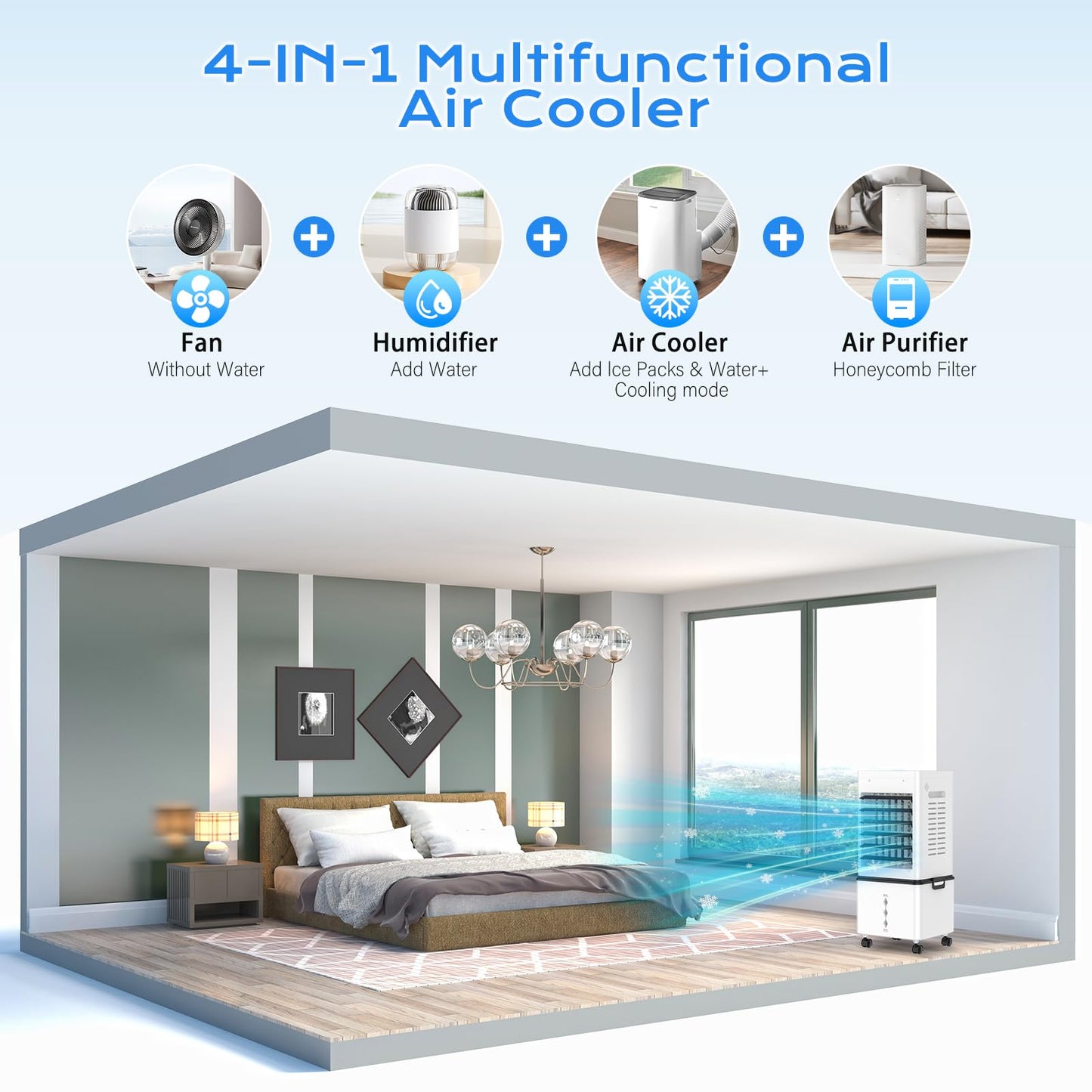 Portable Evaporative Air Cooler with 12L Tank, Remote Control & Timer
