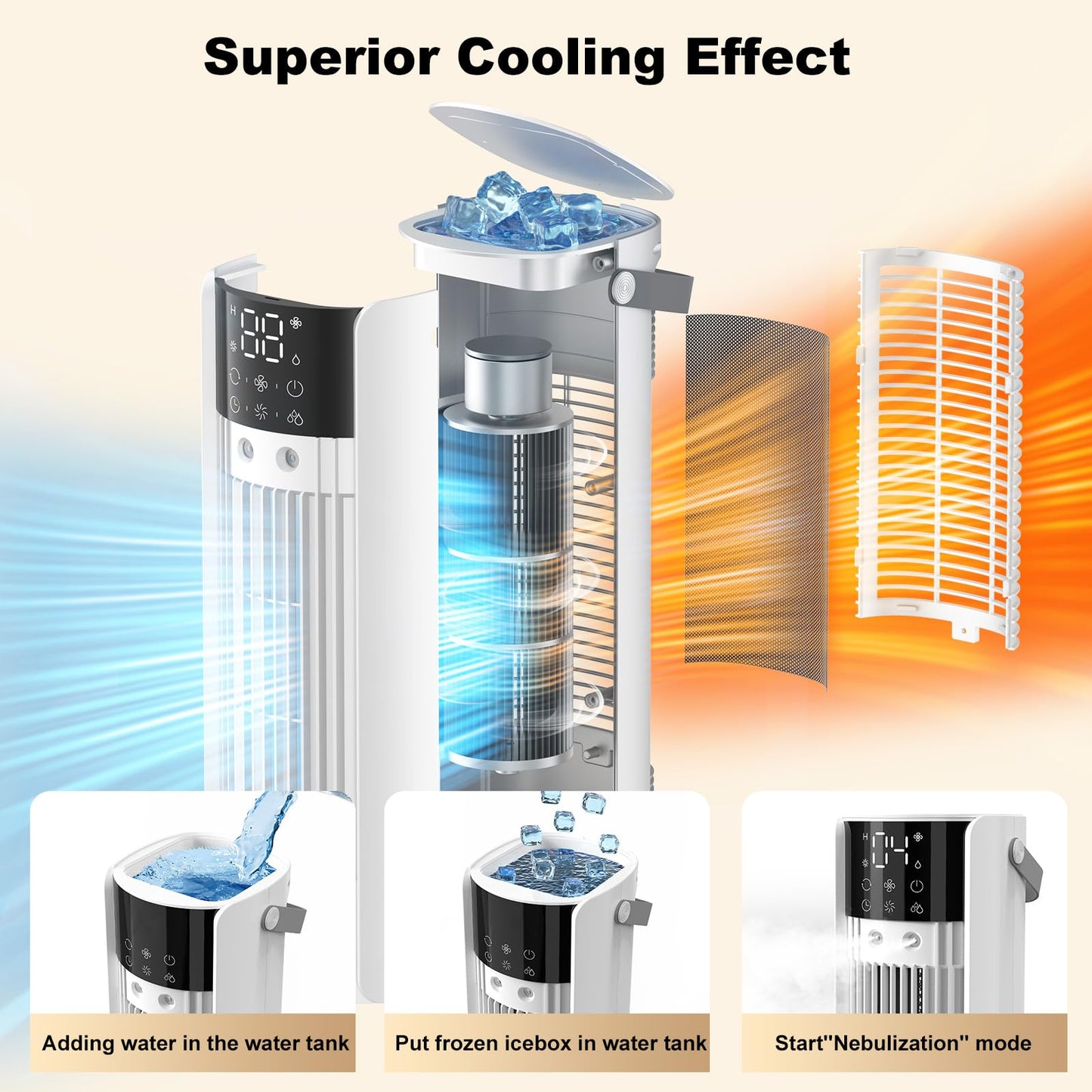 Portable Evaporative Air Cooler with Large Water Tank, Dual Mist, 4 Speeds & 90° Oscillation