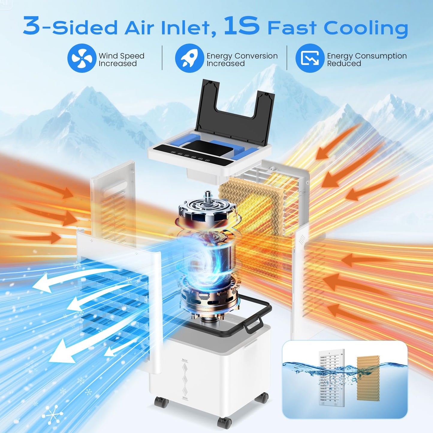 Portable Evaporative Air Cooler with 12L Tank, Remote Control & Timer