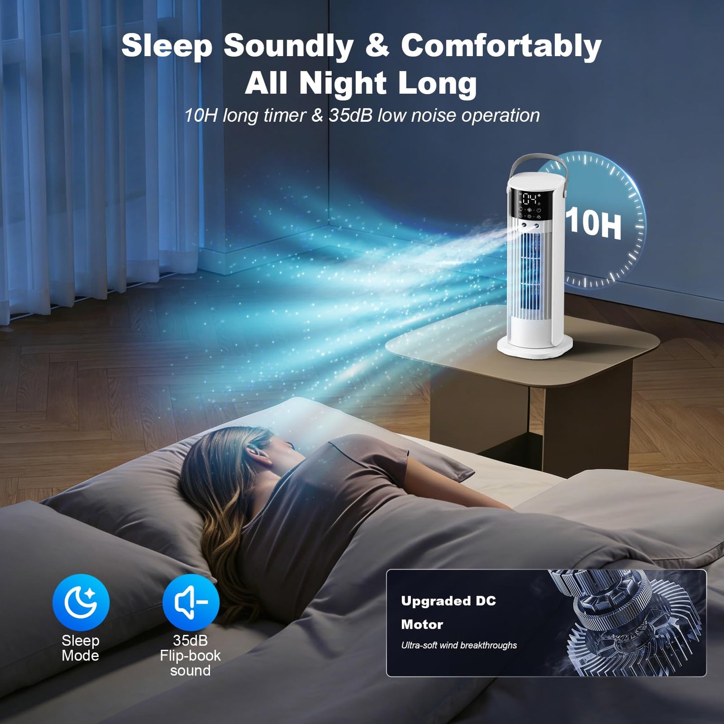 Portable Evaporative Air Cooler with Large Water Tank, Dual Mist, 4 Speeds & 90° Oscillation