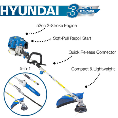 5-in-1 Petrol Garden Multi Tool with Hedge Trimmer, Chainsaw & Brushcutter Attachments