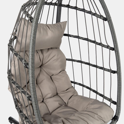 Hanging Egg Chair with Stand, Cushion & Foldable Rattan Basket