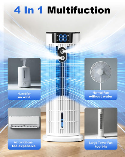 4-in-1 Portable Air Cooler with Remote Control, Mist Function & Timer