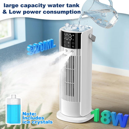 Portable Evaporative Air Cooler with Large Water Tank, Dual Mist, 4 Speeds & 90° Oscillation