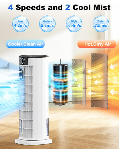 4-in-1 Portable Air Cooler with Remote Control, Mist Function & Timer