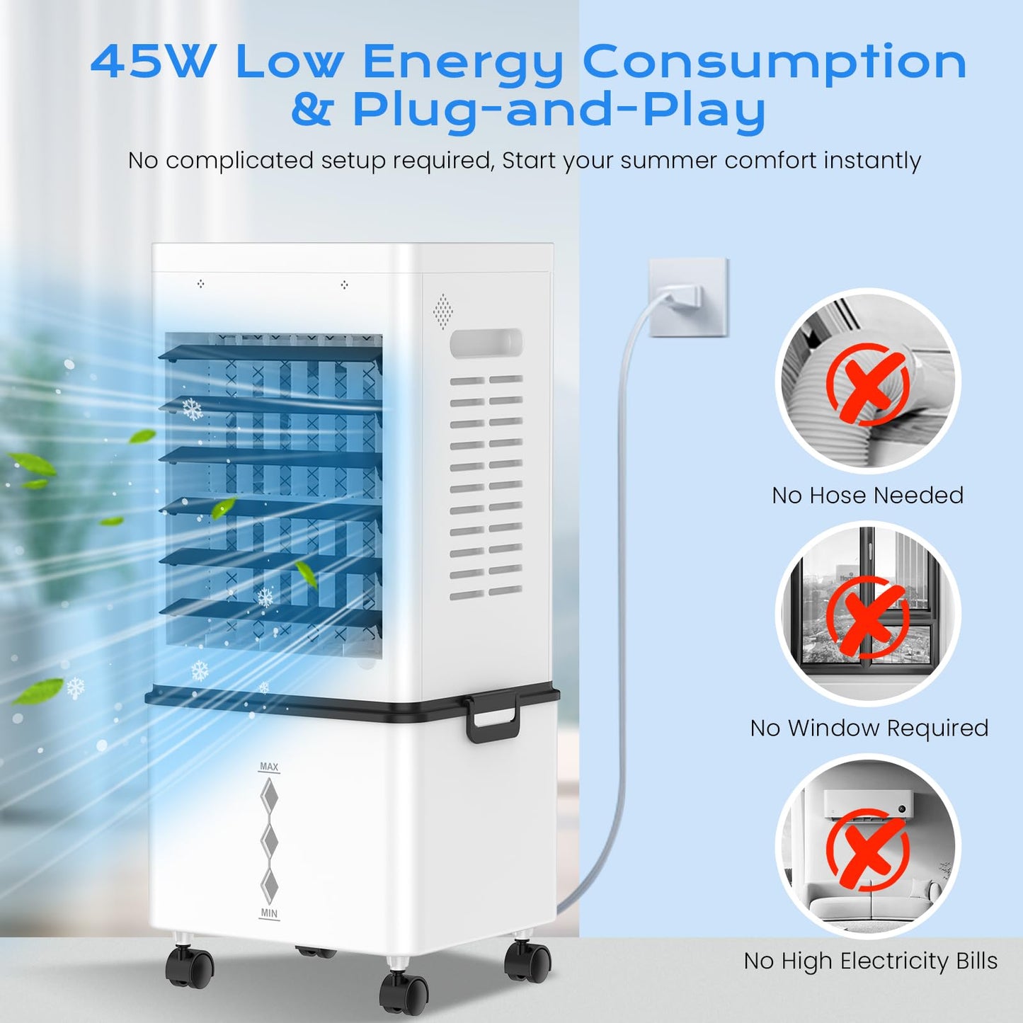 Portable Evaporative Air Cooler with 12L Tank, Remote Control & Timer