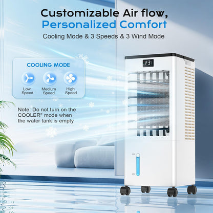 60W Evaporative Air Cooler with 8L Water Tank, Remote Control, LED Display & 4 Ice Packs