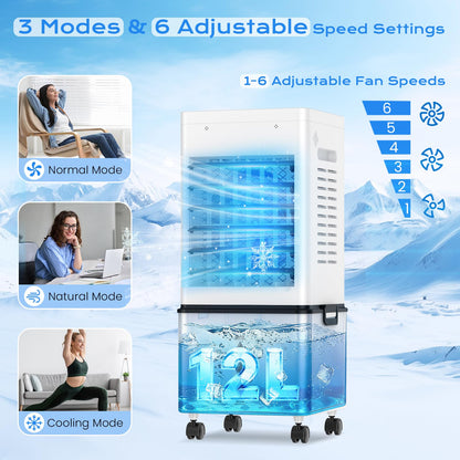 Portable Evaporative Air Cooler with 12L Tank, Remote Control & Timer
