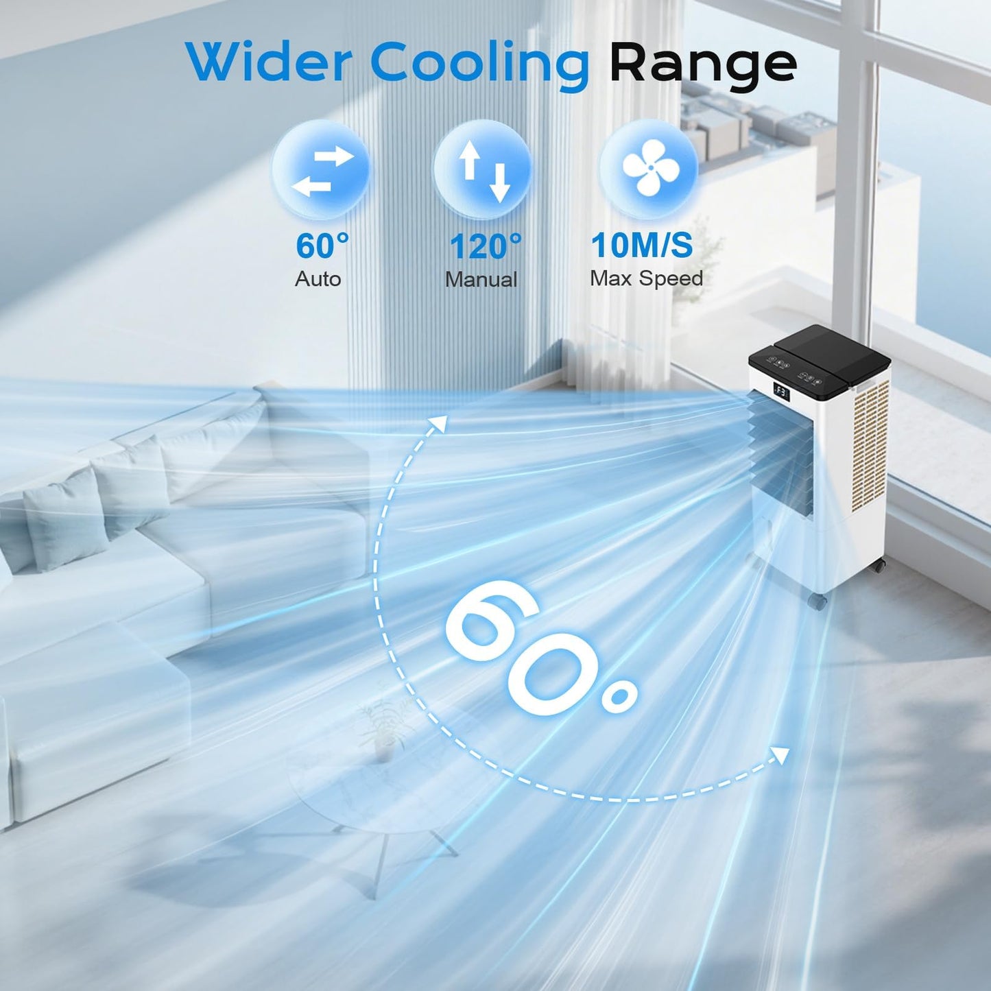60W Evaporative Air Cooler with 8L Water Tank, Remote Control, LED Display & 4 Ice Packs