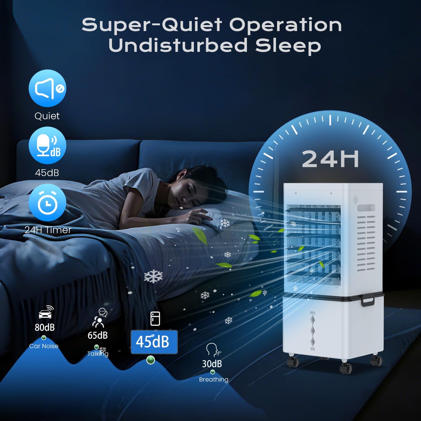 Portable Evaporative Air Cooler with 12L Tank, Remote Control & Timer