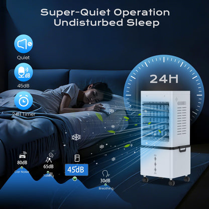 Portable Evaporative Air Cooler with 12L Tank, Remote Control & Timer