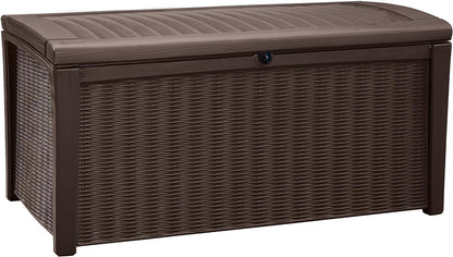 416L Outdoor Garden Storage Box with Lockable Lid & Rattan Effect Design
