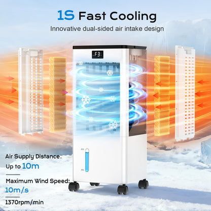 60W Evaporative Air Cooler with 8L Water Tank, Remote Control, LED Display & 4 Ice Packs