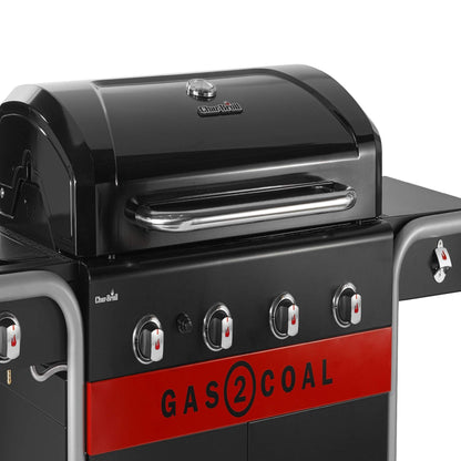Hybrid Gas & Charcoal BBQ Grill with Cast Iron Grates & Temperature Gauge
