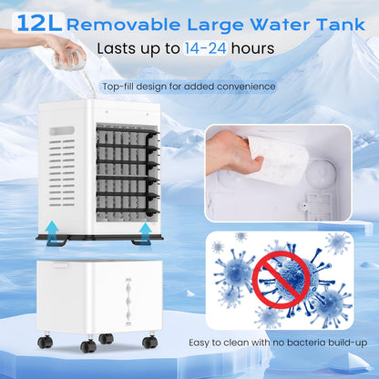 Portable Evaporative Air Cooler with 12L Tank, Remote Control & Timer