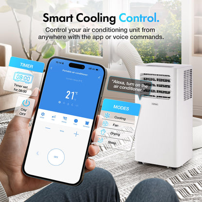 12000 BTU Smart Portable Air Conditioner with WiFi, Remote Control & 4-in-1 Modes
