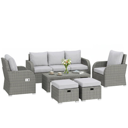 7 Seater Rattan Garden Furniture Set with Reclining Chairs, Footstools & Coffee Table