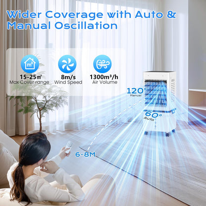 Portable Evaporative Air Cooler with 12L Tank, Remote Control & Timer