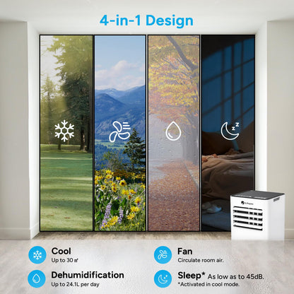 9000 BTU Portable Air Conditioner with Dehumidifier, Sleep Mode, Child Lock & Dual Window Kit