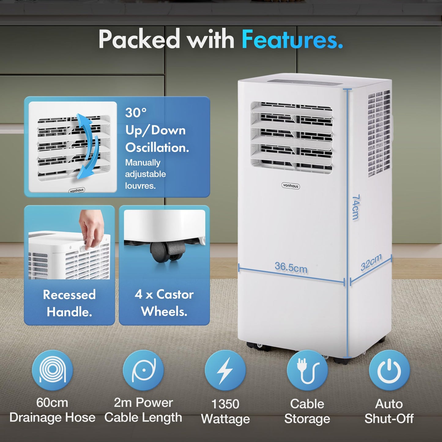 12000 BTU Smart Portable Air Conditioner with WiFi, Remote Control & 4-in-1 Modes