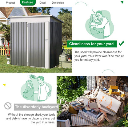 5 Ft. W X 3 Ft. D Metal Lean-To Garden Shed