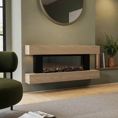 Oak Wall-Mounted Electric Smart Fire Place with Surround - 52 Inch