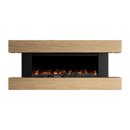 Oak Wall-Mounted Electric Smart Fire Place with Surround - 52 Inch