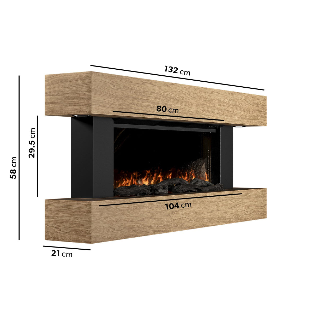 Oak Wall-Mounted Electric Smart Fire Place with Surround - 52 Inch
