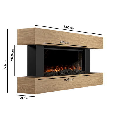 Oak Wall-Mounted Electric Smart Fire Place with Surround - 52 Inch