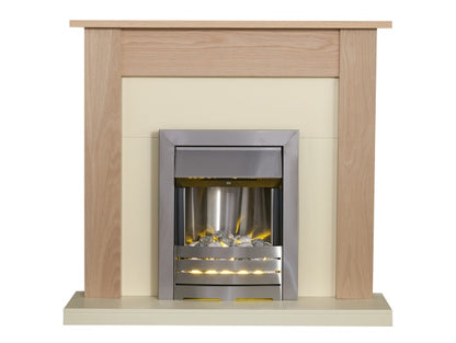Southwold Fireplace in Oak & Cream with Helios Electric Fire in Brushed Steel