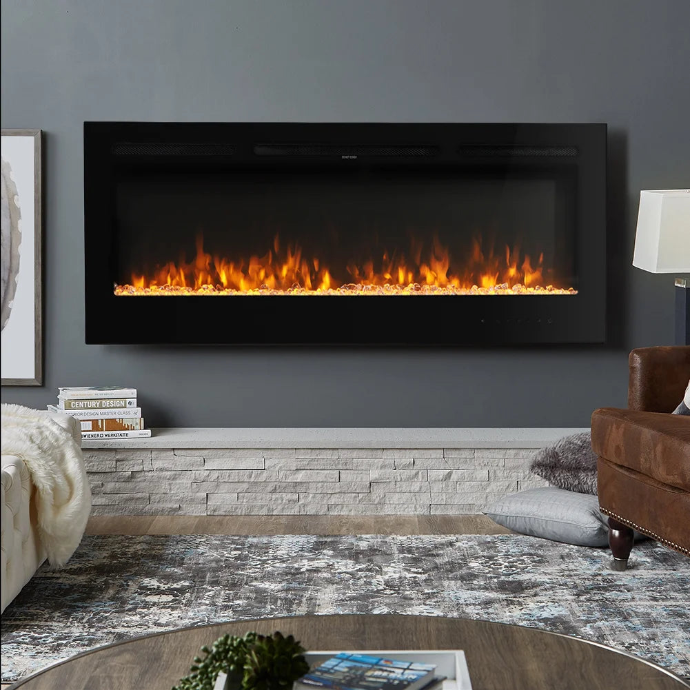 Adrianne Recessed/Wall Mounted Electric Fireplace Adjustable Flame with Remote
