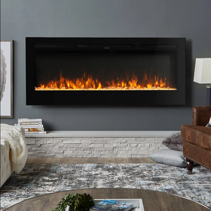 Adrianne Recessed/Wall Mounted Electric Fireplace Adjustable Flame with Remote