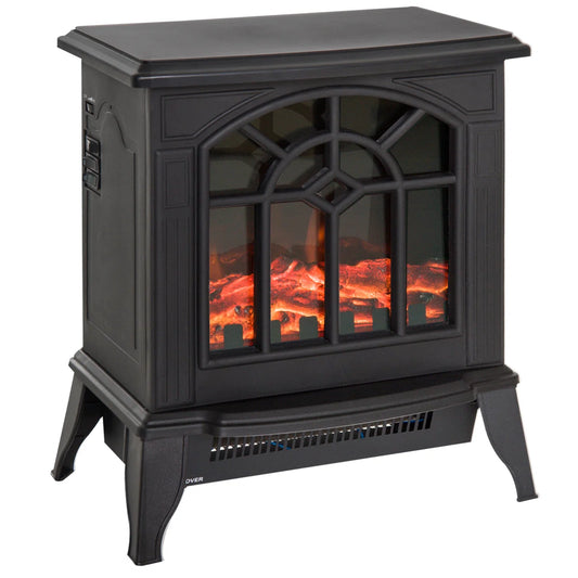 Aaron Freestanding Electric Fireplace Heater w/ LED Flame 1000W/2000W Black