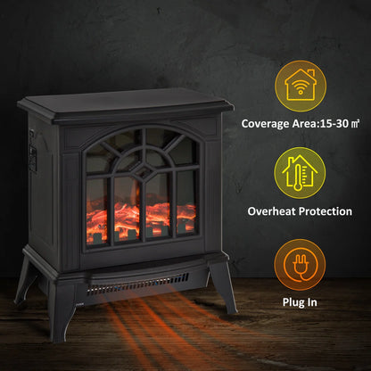 Aaron Freestanding Electric Fireplace Heater w/ LED Flame 1000W/2000W Black