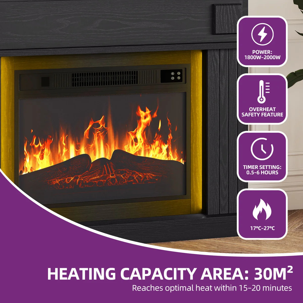Metro Lane 100cm W Electric Fireplace with 6800 BTU