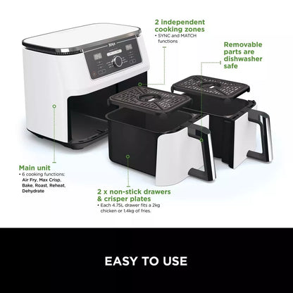 Ninja Foodi Air Fryer MAX Dual Zone, White -[AF400UK] 9.5L Brand New