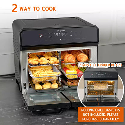 HYSapientia 22L Dual Zone Air Fryer Oven With Rotisserie Large Convection Oven