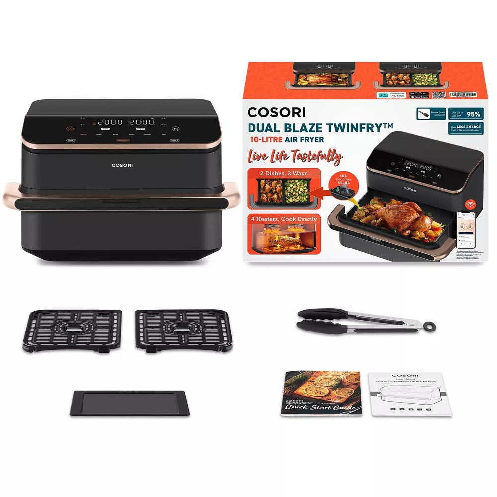 COSORI Smart Air Fryer TwinFry 10L  8-in-1 Non-Stick Dishwasher Safe Rose Gold
