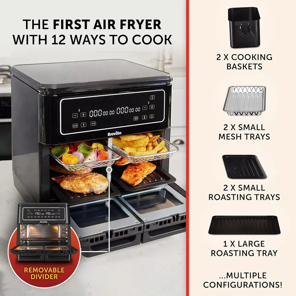 Breville Halo Flexi Digital Dual Air Fryer Oven 11L 2400W Black VDF130