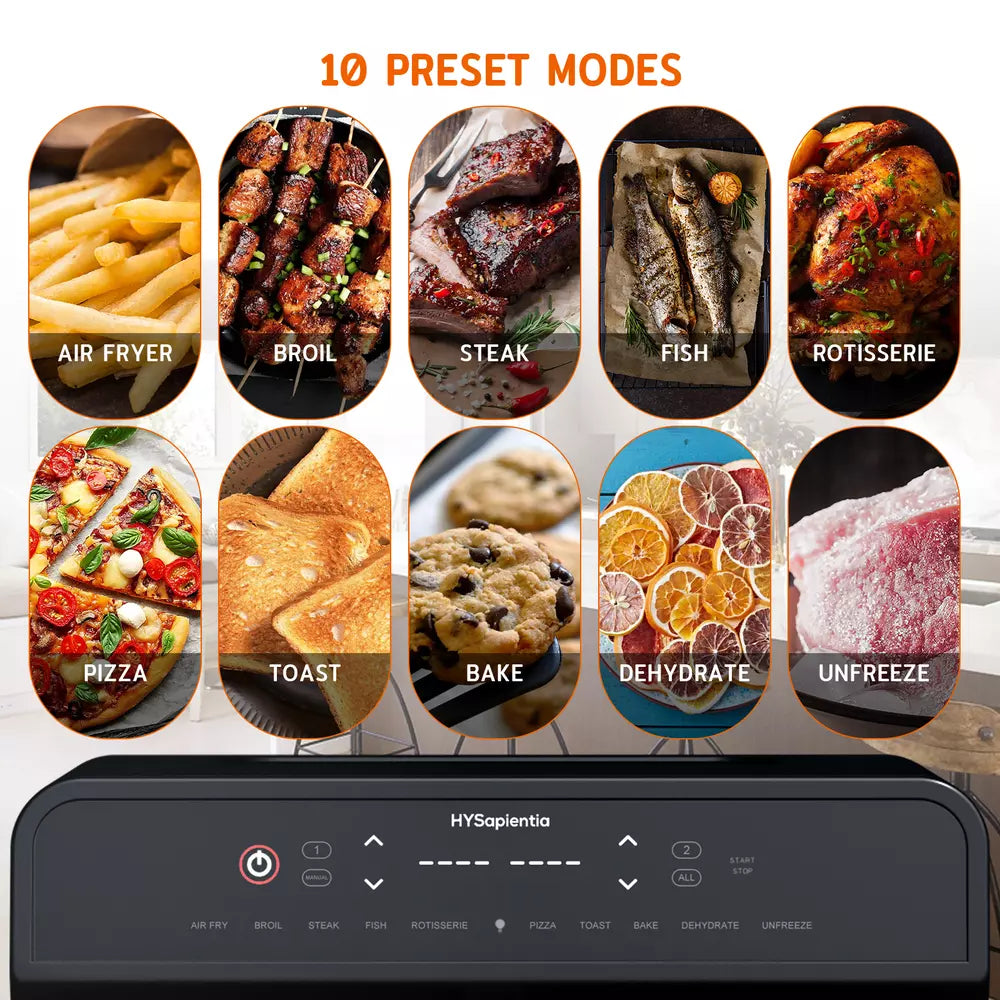 HYSapientia 22L Dual Zone Air Fryer Oven With Rotisserie Large Convection Oven