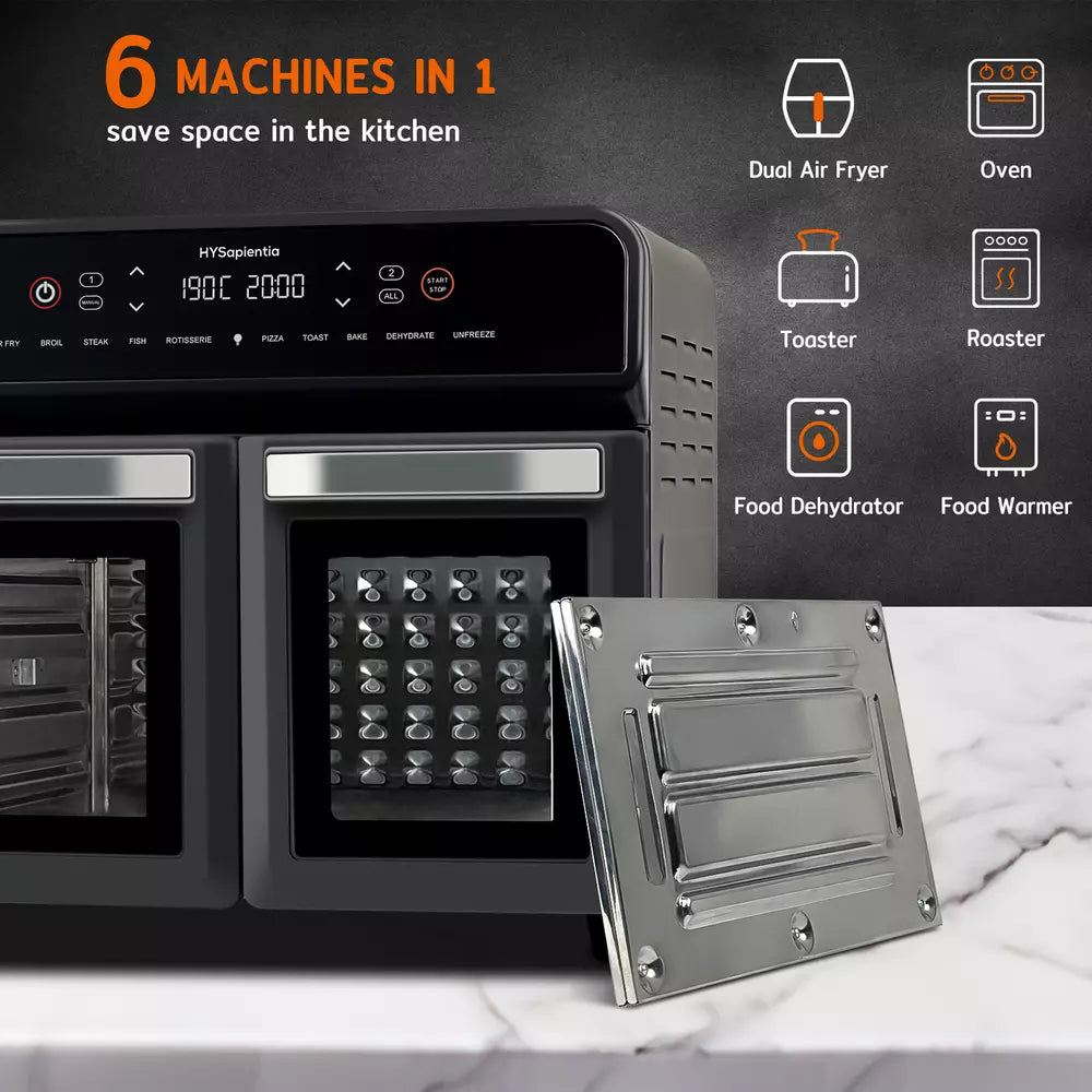 HYSapientia 22L Dual Zone Air Fryer Oven With Rotisserie Large Convection Oven