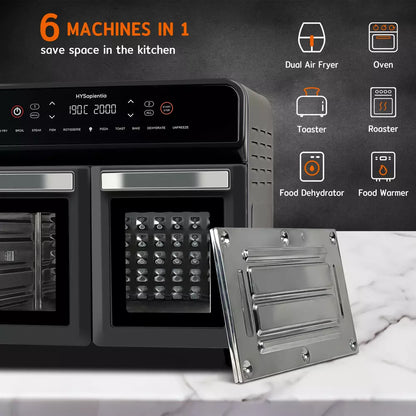 HYSapientia 22L Dual Zone Air Fryer Oven With Rotisserie Large Convection Oven