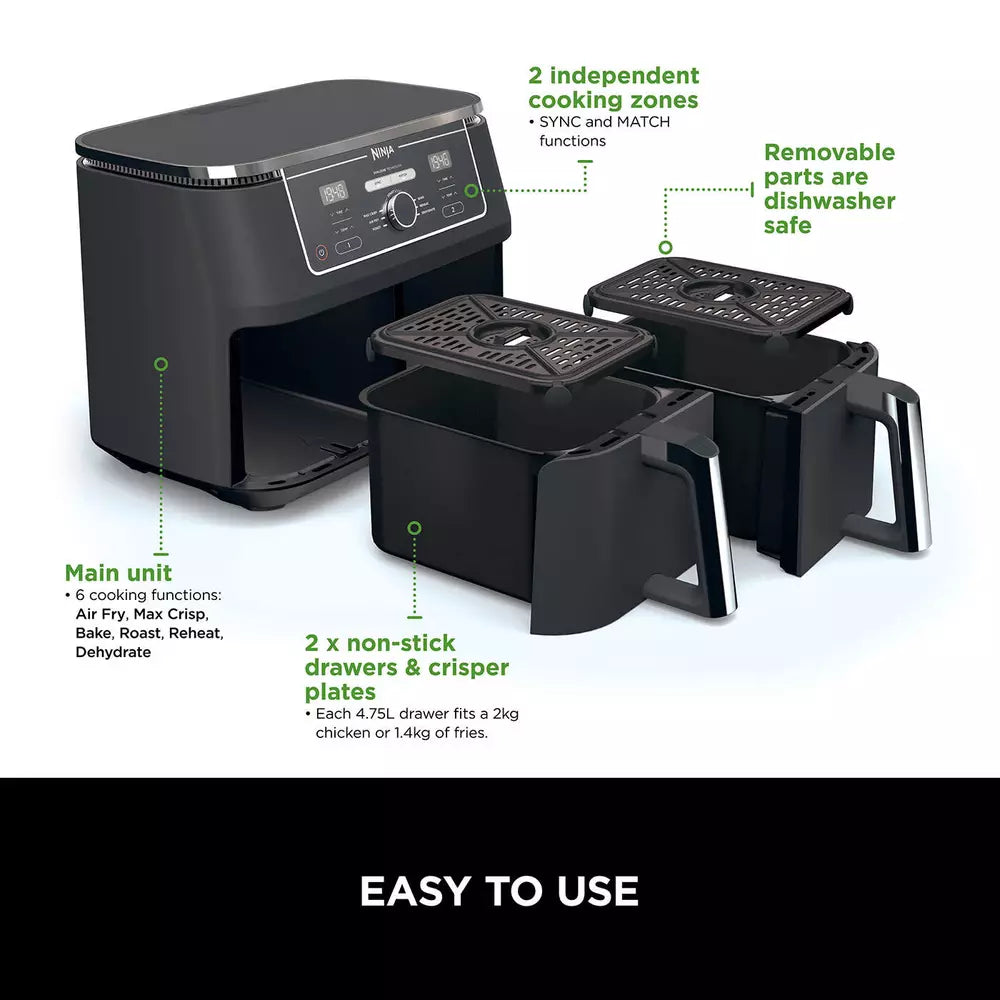 Ninja Foodi MAX Dual Zone Air Fryer [AF400UK] 6 Functions, 9.5L